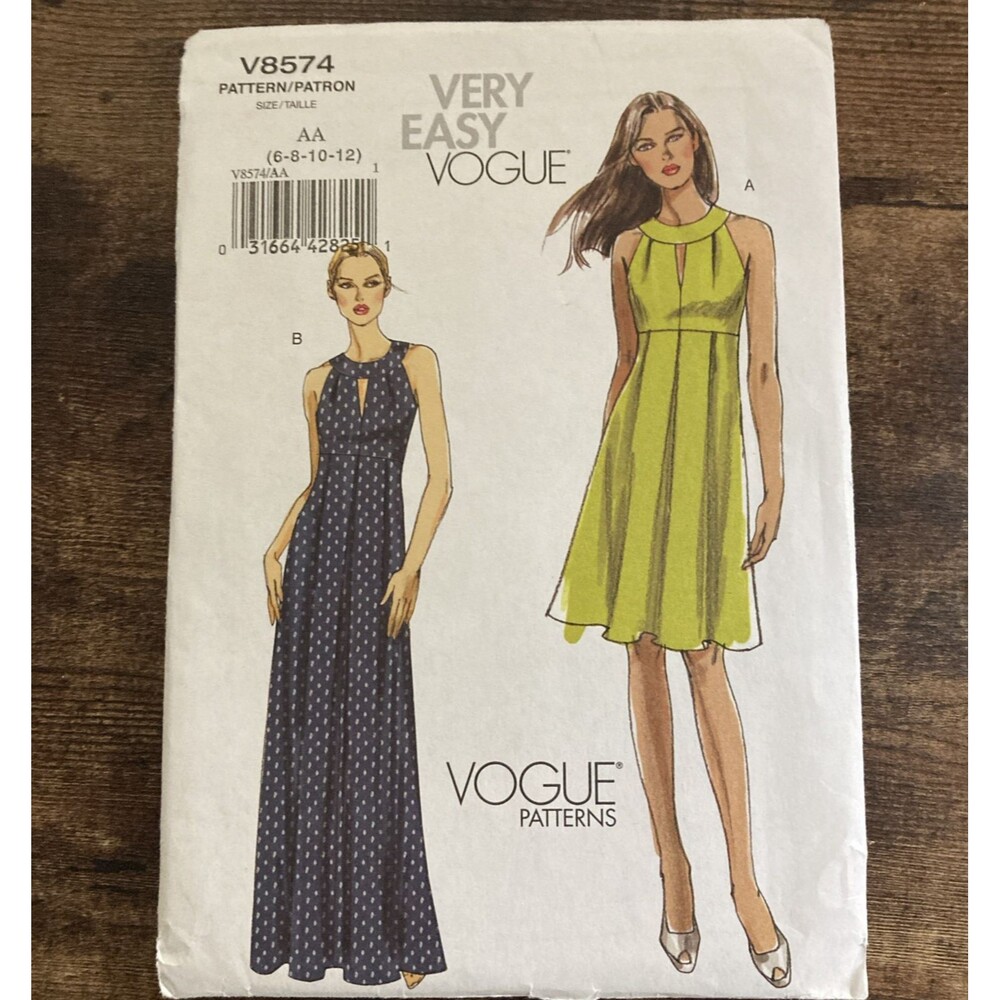 Vogue V8574 Miss Sleeveless Day or Evening Dress Maxi Dress Pattern Size 6-12
